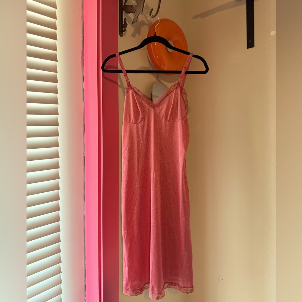 Elegant Pink Lace Trim Slip Dress